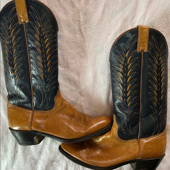 Vintage Wrangler Cowboy Boots Men’s Leather Blue Brown Size 8.5 - Picture 3 of 13